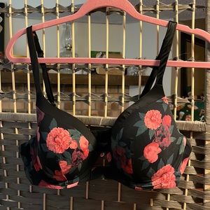 Pink Flower and Black Lined Bra in 38/B
